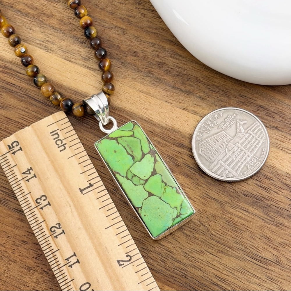 Boho Southwest Genuine Green Copper Turquoise Pendant Necklace Handmade New 925 - Picture 7 of 7